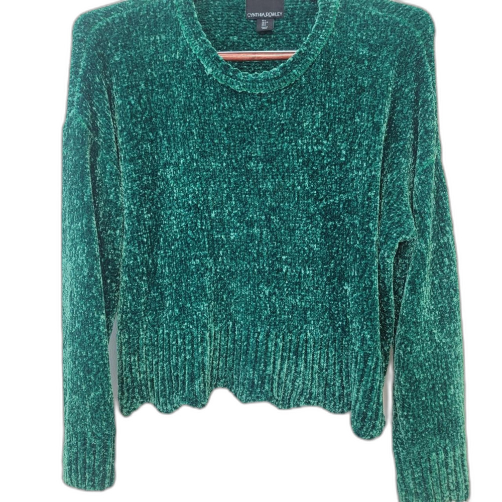 Cynthia Rowley Green Velvet Sweater Size L Holiday